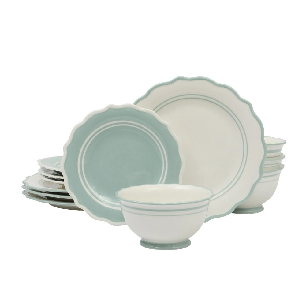 💕 2025 The Pioneer Woman Ainsley Sage Blue 12 Piece Dinnerware Set
